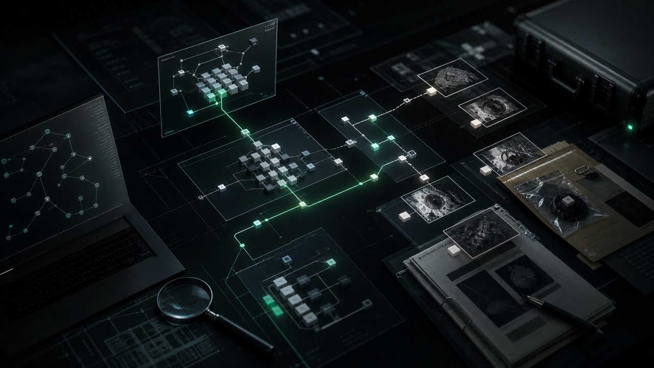 Cinematic dark lab visualization of Kuzushi agentic AppSec scanning, evidence traces, and source-to-sink analysis nodes.